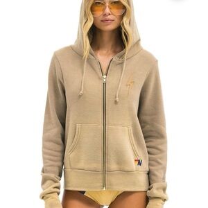 Aviator Nation bolt stitch zip hoodie faded tan